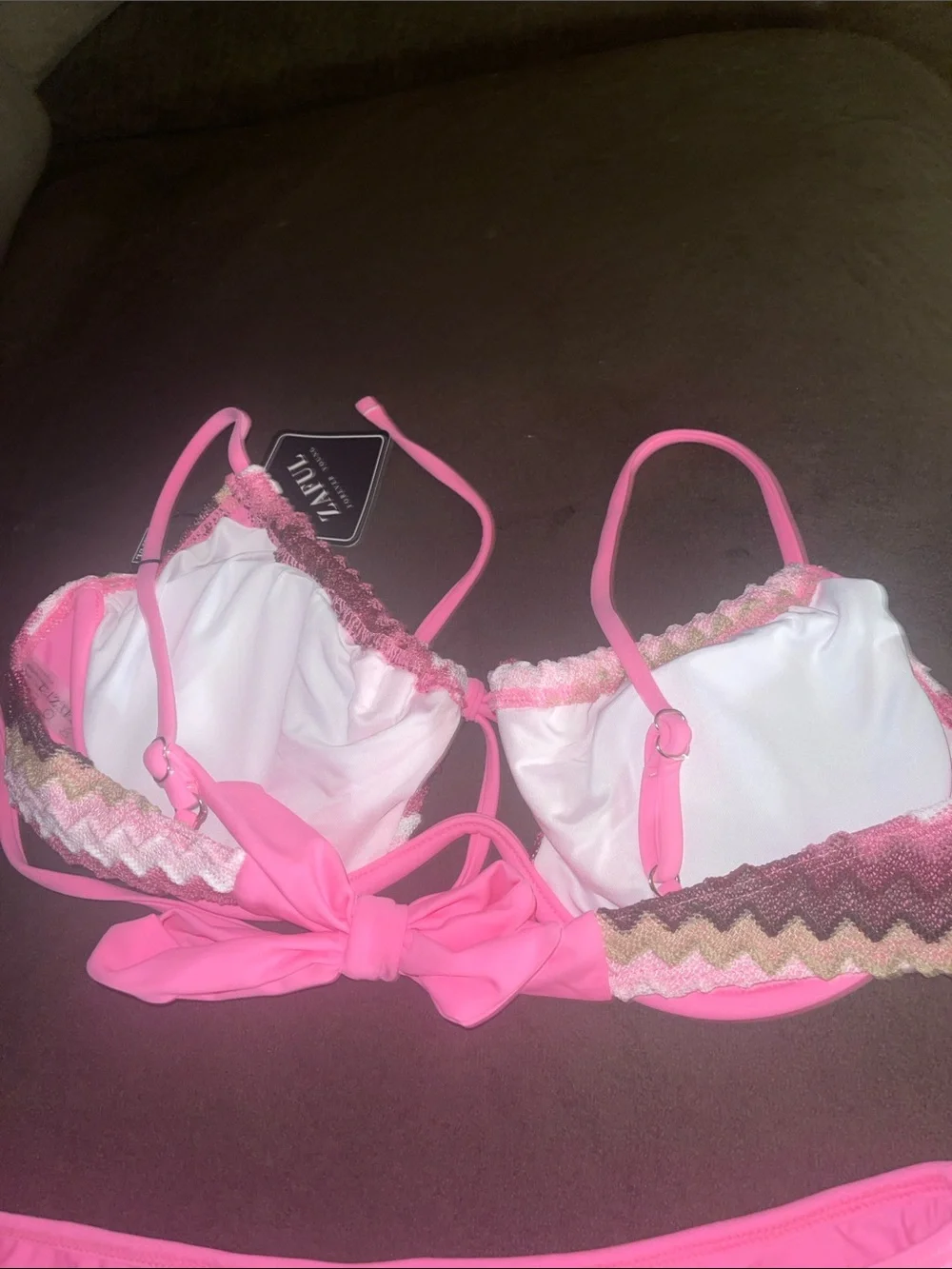Zaful Pink Multi-Tone Chevron Bikini Set